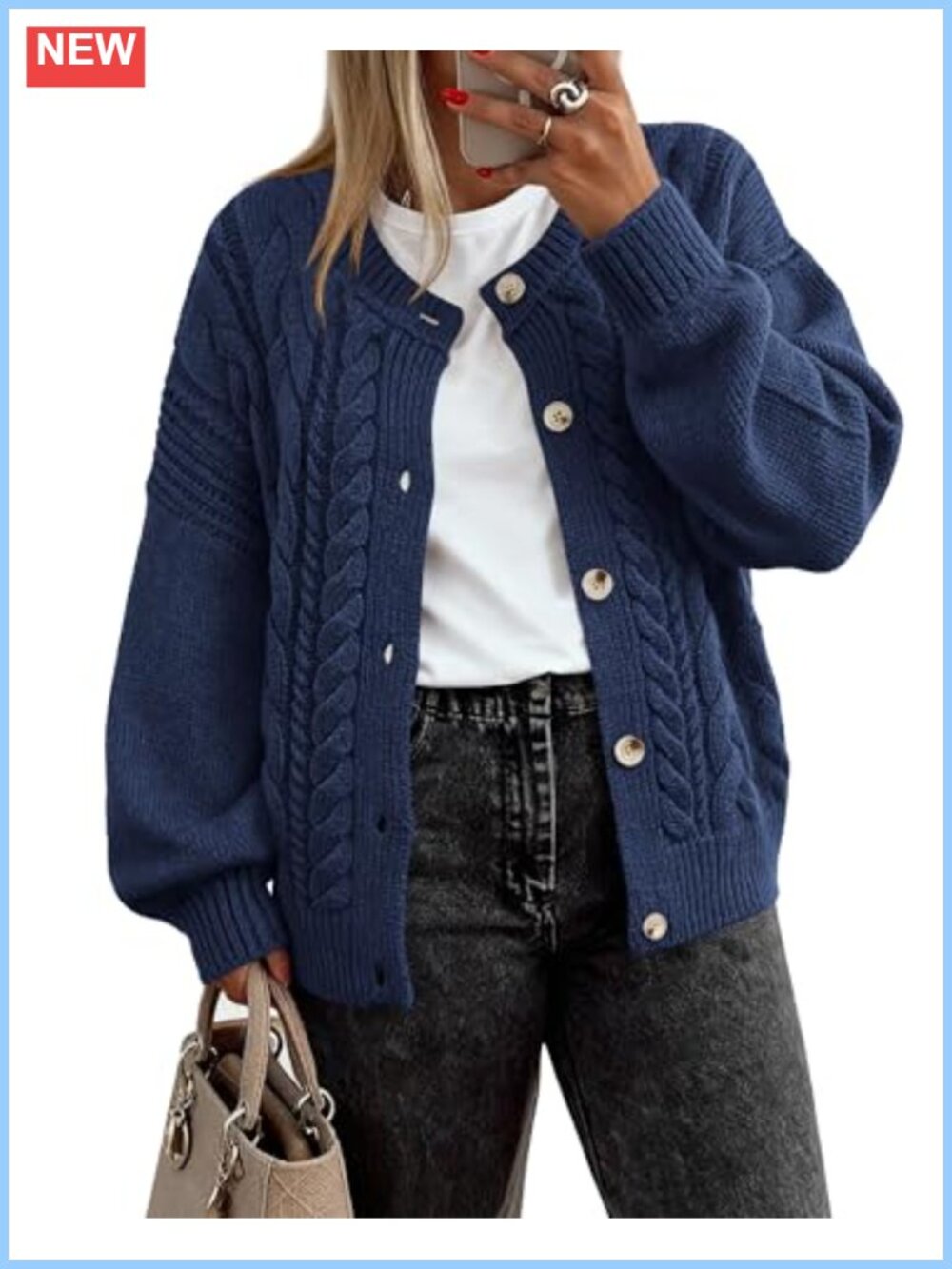 Chunky Cable Knit Cardigan Sweater for Women Button Down Long Sleeve Loose Fit